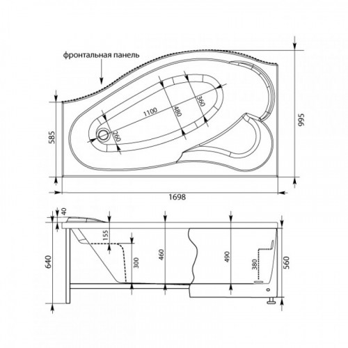 Фронтальная панель для ванны Aquanet Palma 170 L черная 176039