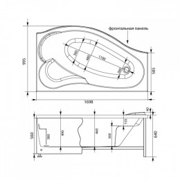 Фронтальная панель для ванны Aquanet Palma 170 R черная 179894