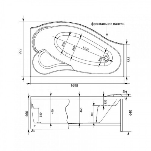 Фронтальная панель для ванны Aquanet Palma 170 R черная 179894