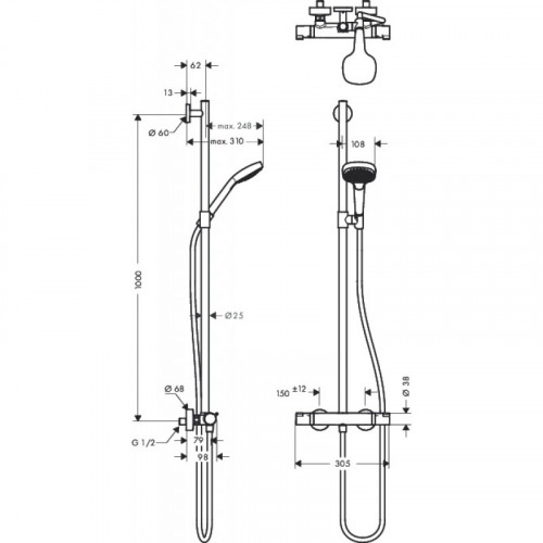 Душевой комплект Hansgrohe Croma Select E SemiPipe Multi 27248400 с термостатом