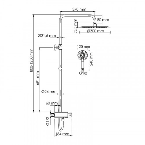Душевая система WasserKRAFT A113.116.058.CH Thermo хром