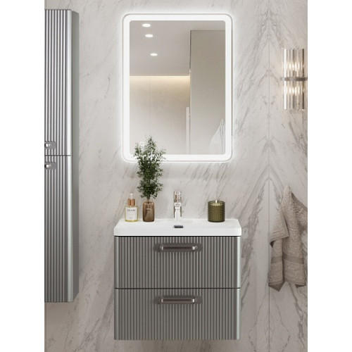 BelBagno Тумба с раковиной Due 60 подвесная Сатин ручки Матовый атласный никель