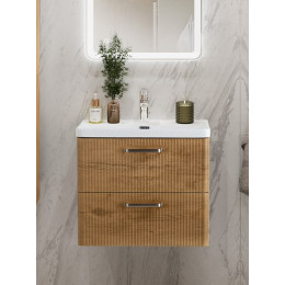BelBagno Тумба с раковиной Due 60 подвесная Rovere Nature ручки Матовый атласный никель
