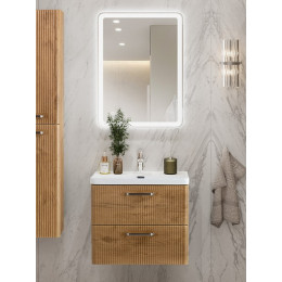 BelBagno Тумба с раковиной Due 60 подвесная Rovere Nature ручки Матовый атласный никель