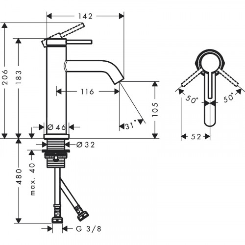 Смеситель для раковины Hansgrohe Tecturis S 73311000 хром глянец