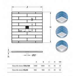 Kolpa San  Поддон для душа Hora tile stone 100x100 antracit