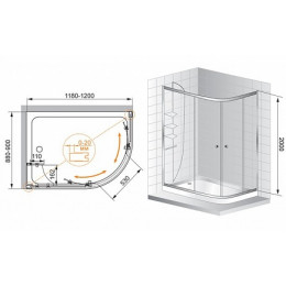Cezares Душевой уголок ANIMA-W-RH-2-120/90-P-Cr-R