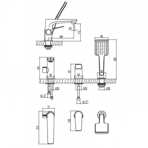 Смеситель на борт ванны Lemark Bronx LM3745GM графит