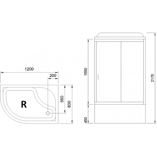Royal Bath Душевая кабина Practic RB 8120BK1-M-BL 90x90 R стекло рифленое профиль черный матовый