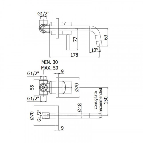 Смеситель для раковины Paffoni Light LIG006HG70 золото медовое