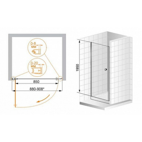 Cezares Душевая дверь в нишу ELENA-W-B-11-30+60-P-Cr-R