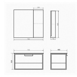 Зеркальный шкаф Comforty Бонн 75 графит/дуб дымчатый, 00-00008473
