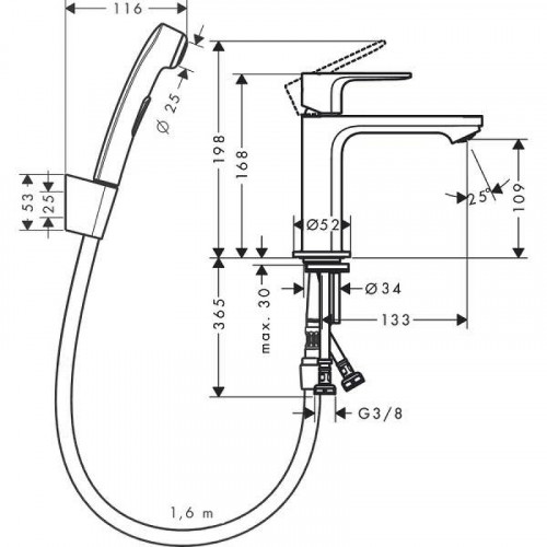 Смеситель для раковины Hansgrohe Rebris E 72216000 с гигиеническим душем хром