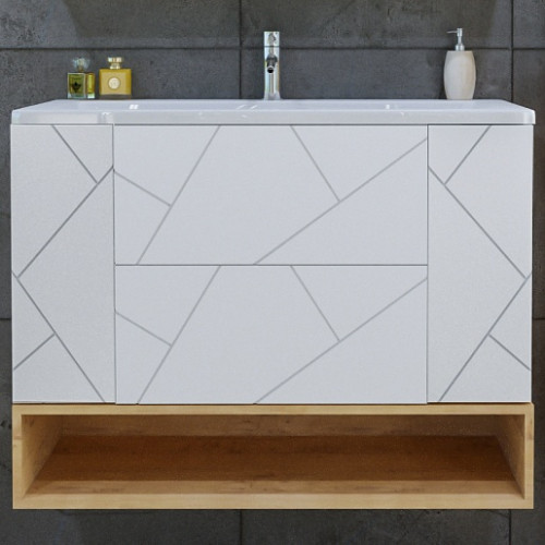 Бриклаер Тумба с раковиной Кристалл 100 с нишей белая/дуб бунратти