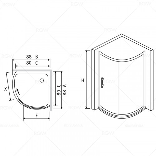 Душевой уголок RGW Passage PA-56 80x80 06085688-11K, профиль хром