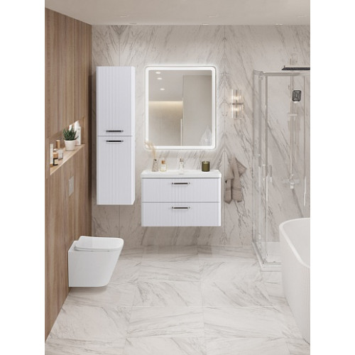 BelBagno Тумба с раковиной Due 80 подвесная Белый металлик ручки Матовый атласный никель