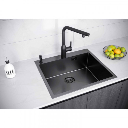 Мойка для кухни Paulmark Brim-Edge PM775951-GM 59x51 вороненая сталь