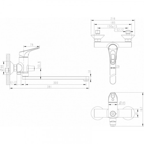 Смеситель для ванны c длинным изливом Bravat Drop-D F648162C-01A