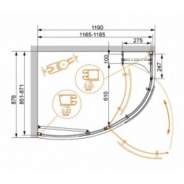 Cezares Душевой уголок ELENA-W-RH-1-120/90-C-Cr-R