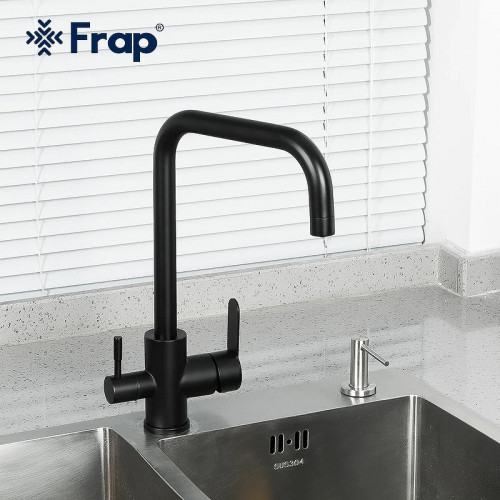 Смеситель для кухни Frap F43801-6 с подключением к фильтру черный матовый