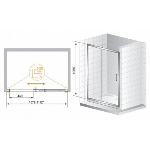 Cezares Душевая дверь в нишу PORTA-BF-1-110-P-Cr