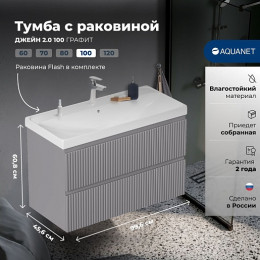 Aquanet Мебель для ванной Джейн 2.0 100 Flash подвесная графит матовый