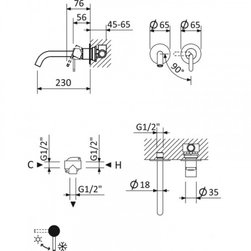 Смеситель для раковины Cezares Leaf LEAF-BLI2-L-SR золото