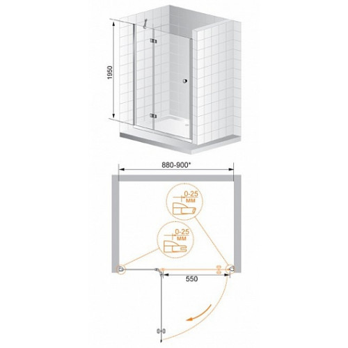 Cezares Душевая дверь в нишу VERONA-W-B-12-90-C-Cr