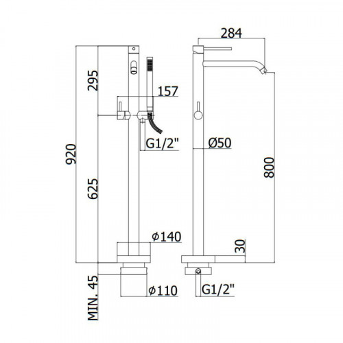 Смеситель напольный Paffoni Light LIG032NKN 276123 чёрный никель