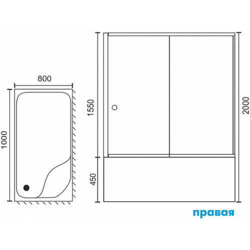 Royal Bath Душевой уголок RB 8100BP-T-BL 100х80х200 R