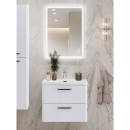 BelBagno Тумба с раковиной Due 60 подвесная Белый металлик ручки Матовый тёмный никель