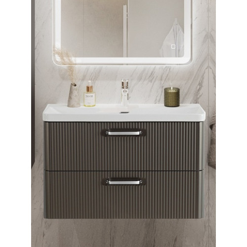 BelBagno Тумба с раковиной Due 80 подвесная Оружейная сталь ручки Хром полированный