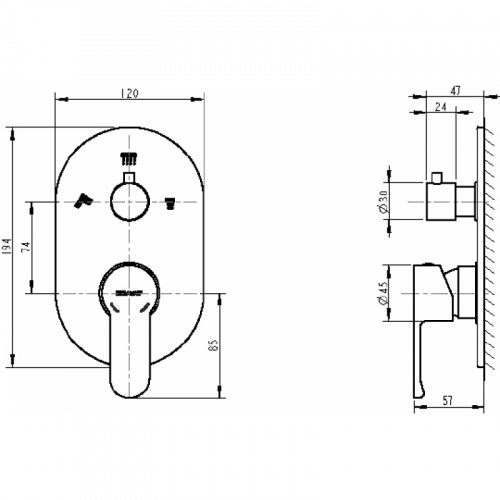 Смеситель для ванны с душем Bravat New Moon P69191C-RUS