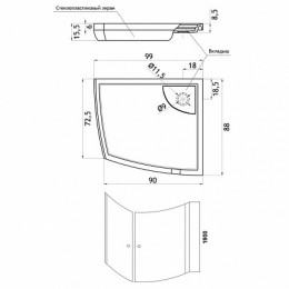 Aquanet  Душевой уголок "IVA NK1222" 100x90 L, прозрачное стекло