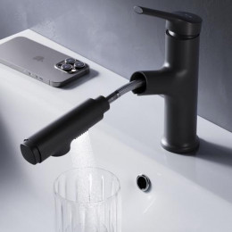 Смеситель для раковины Am.Pm X-Joy S F85B02922 с вытяжным изливом черный матовый
