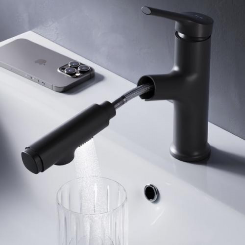 Смеситель для раковины Am.Pm X-Joy S F85B02922 с вытяжным изливом черный матовый