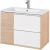 Акватон Тумба с раковиной Бостон 75 белая глянцевая, дуб эврика