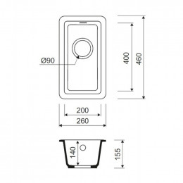 Кухонная мойка Iddis Tanto TU1P261i87 26 x 46 x 15.5 см, Granucryl, для подстольного монтажа, песок