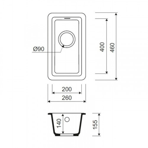 Кухонная мойка Iddis Tanto TU1P261i87 26 x 46 x 15.5 см, Granucryl, для подстольного монтажа, песок