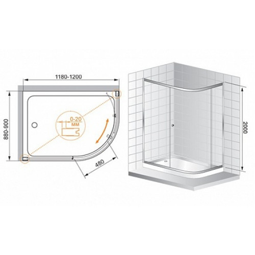 Cezares Душевой уголок ANIMA-W-RH-1-120/90-C-Cr