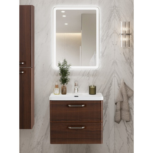BelBagno Тумба с раковиной Due 50 подвесная Noce ручки Матовый атласный никель