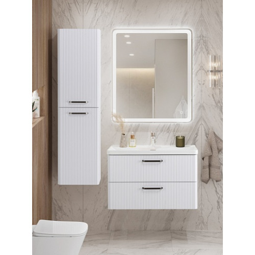 BelBagno Тумба с раковиной Due 80 подвесная Белый металлик ручки Матовый тёмный никель