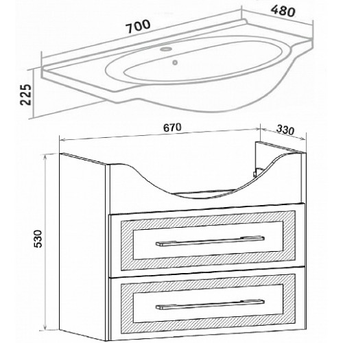 Runo Тумба с раковиной Дублин 70 подвесная дуб/белая