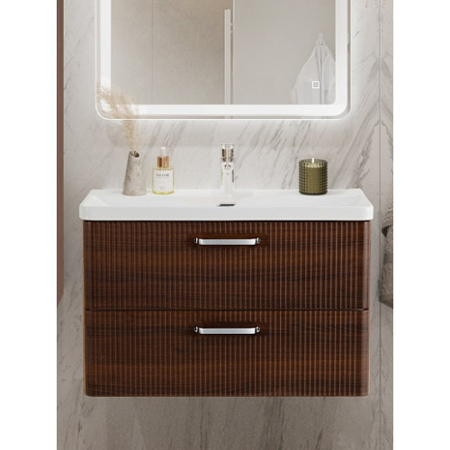 BelBagno Тумба с раковиной Due 80 подвесная Noce ручки Хром полированный