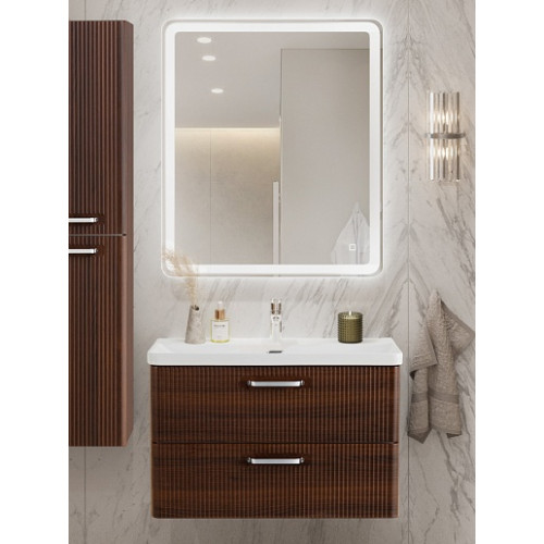BelBagno Тумба с раковиной Due 80 подвесная Noce ручки Хром полированный