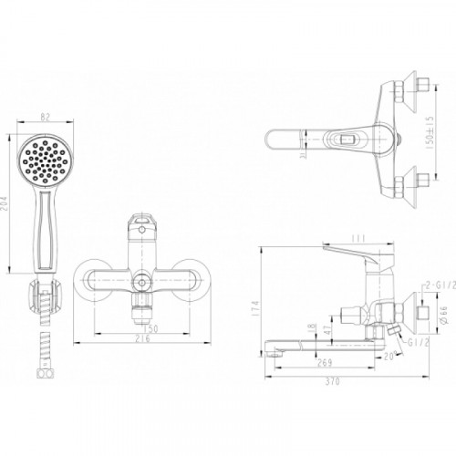 Смеситель для ванны c длинным изливом с аксессуарами Bravat Eco-D F693158C-LB