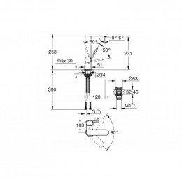 Смеситель для раковины GROHE Plus 23873003 со сливным гарнитуром, поворотный излив, L-Size, гладкий