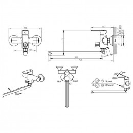 Смеситель для ванной, настенный с длинным изливом Bravat Louise TF6191183CP-01L-RUS хром