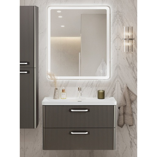 BelBagno Тумба с раковиной Due 80 подвесная Оружейная сталь ручки Белые