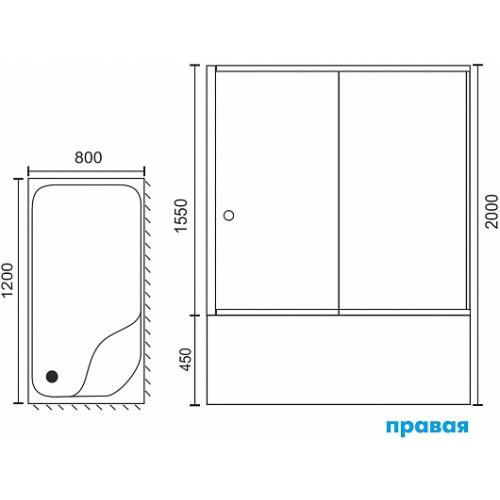 Royal Bath Душевой уголок RB 8120BP-T-BL 120х80х200 R